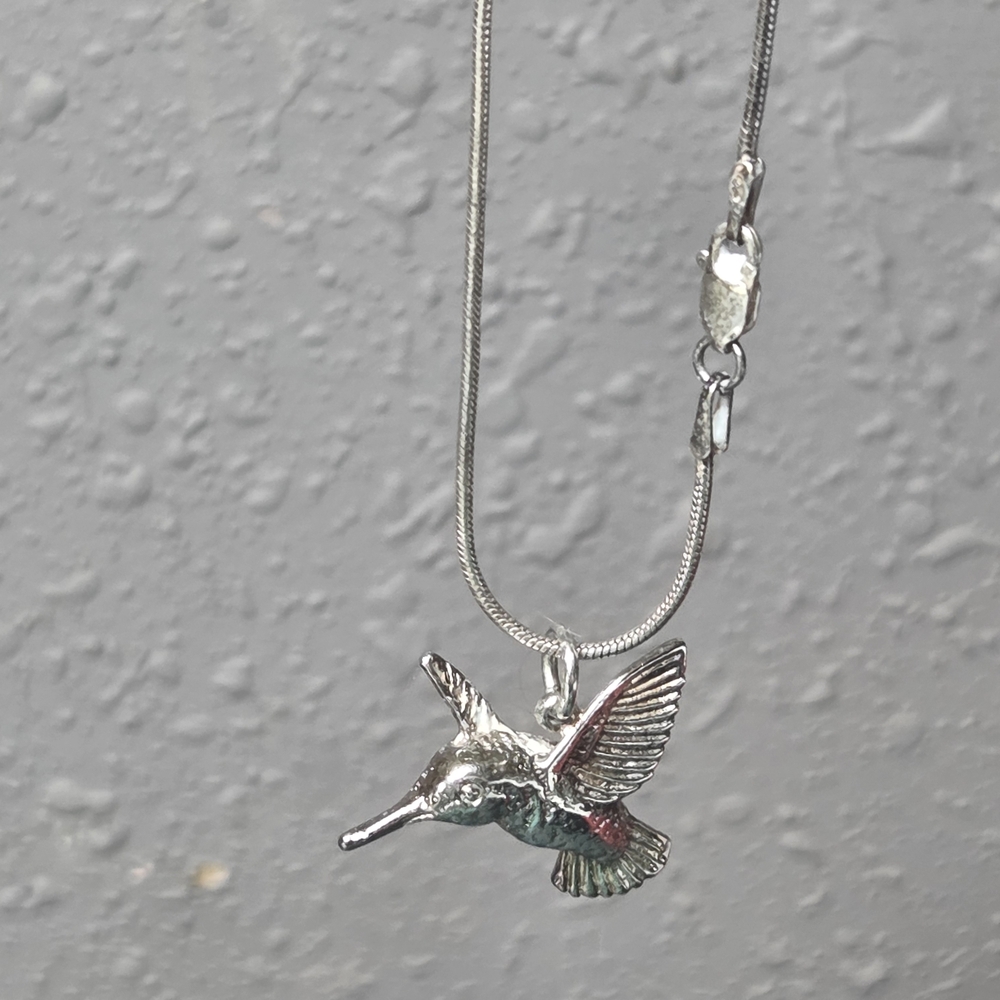 Sterling Silver Hummingbird Pendant & Snake Necklace